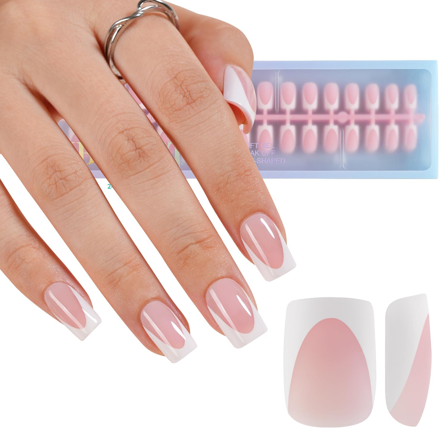 Misssix XBASICTIPS French Tip Press On Nails, 150 Pcs Short Square French Gel Nail Tips, Soft Gel Pre-shaped No File Need Fake Nails for Nail Art DIY Extension Designs, 15 Sizes